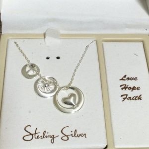 New! Inspirations Sterling Silver Love Hope Faith Necklace